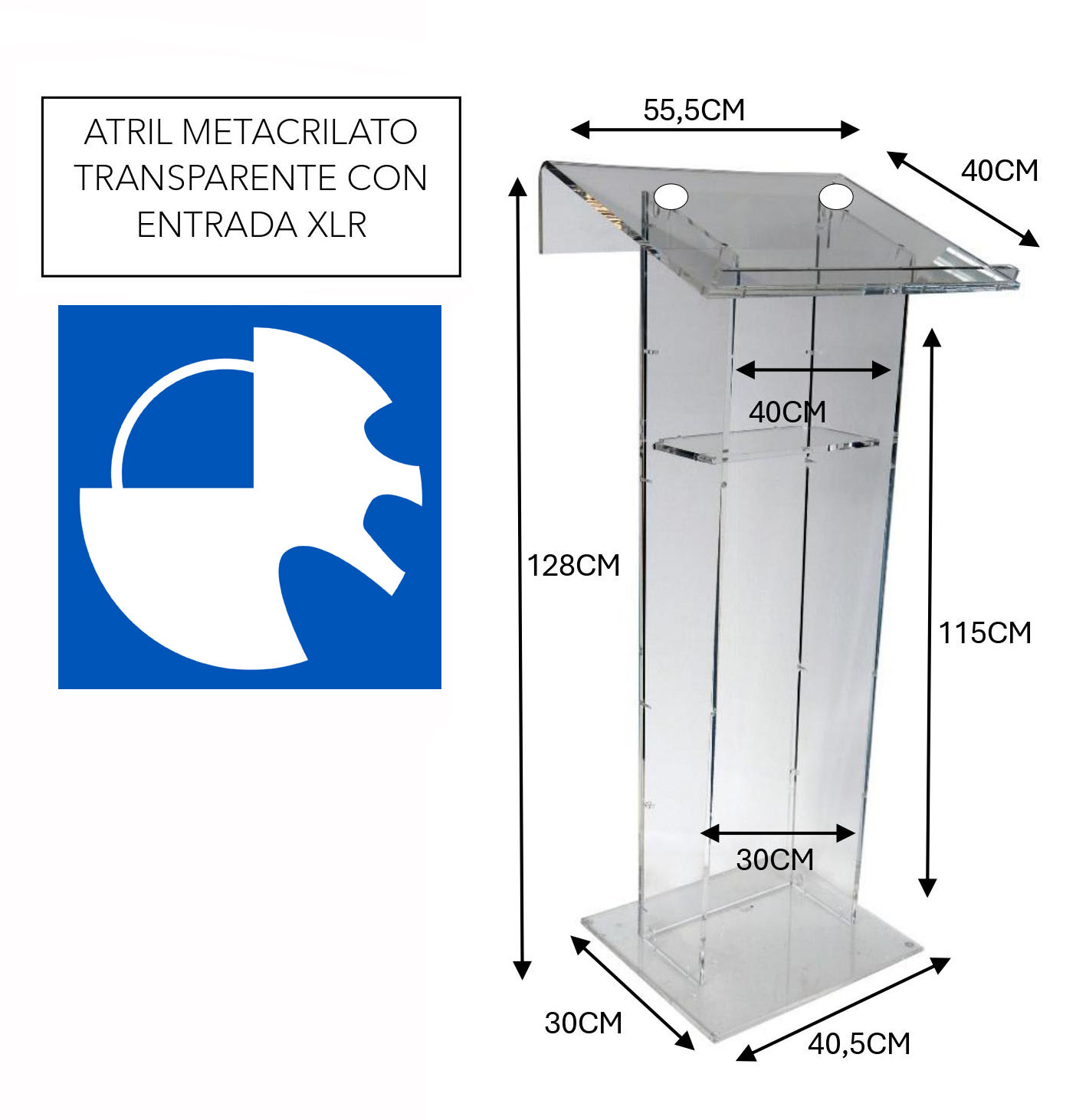 Atril metacrilato con entradas de sonido